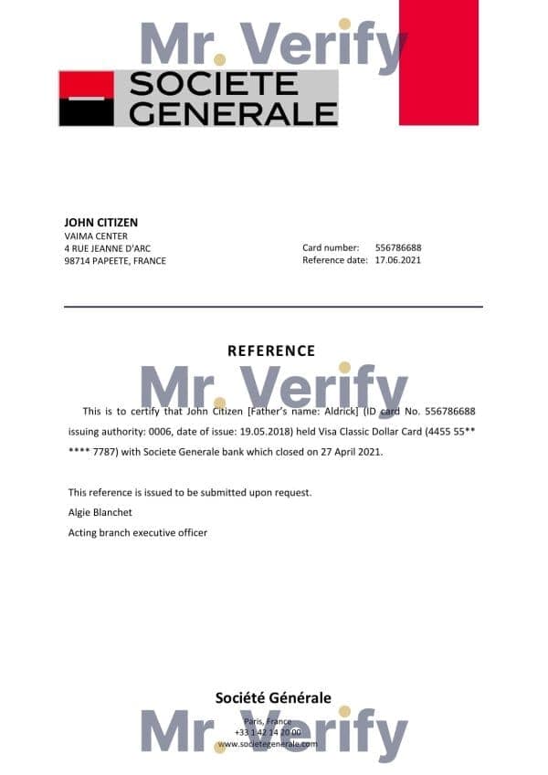 Download France Société Générale Bank Reference Letter Templates | Editable Word
