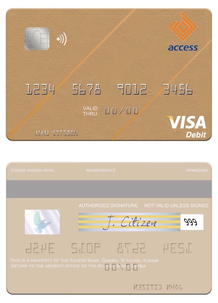 Editable Gambia Access Bank visa debit card Templates in PSD Format