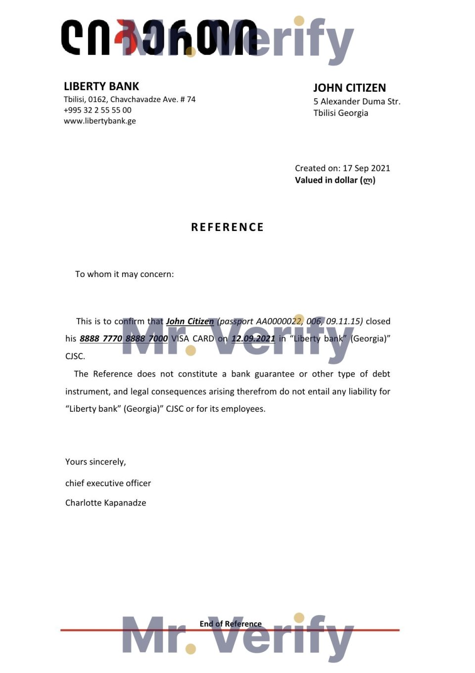 Download Georgia Liberty Bank Reference Letter Templates | Editable Word