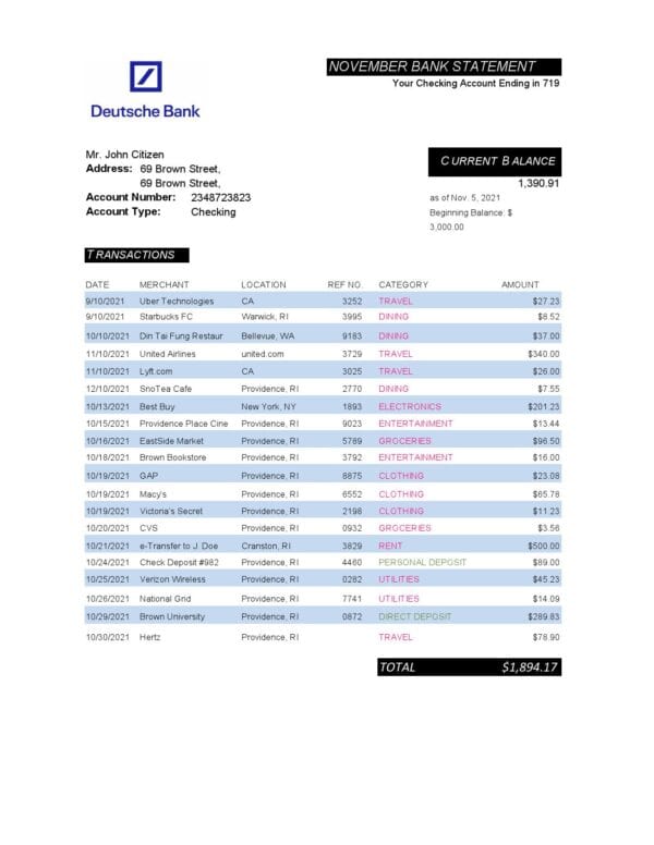 Germany Deutsche bank statement easy to fill template in Excel and PDF format