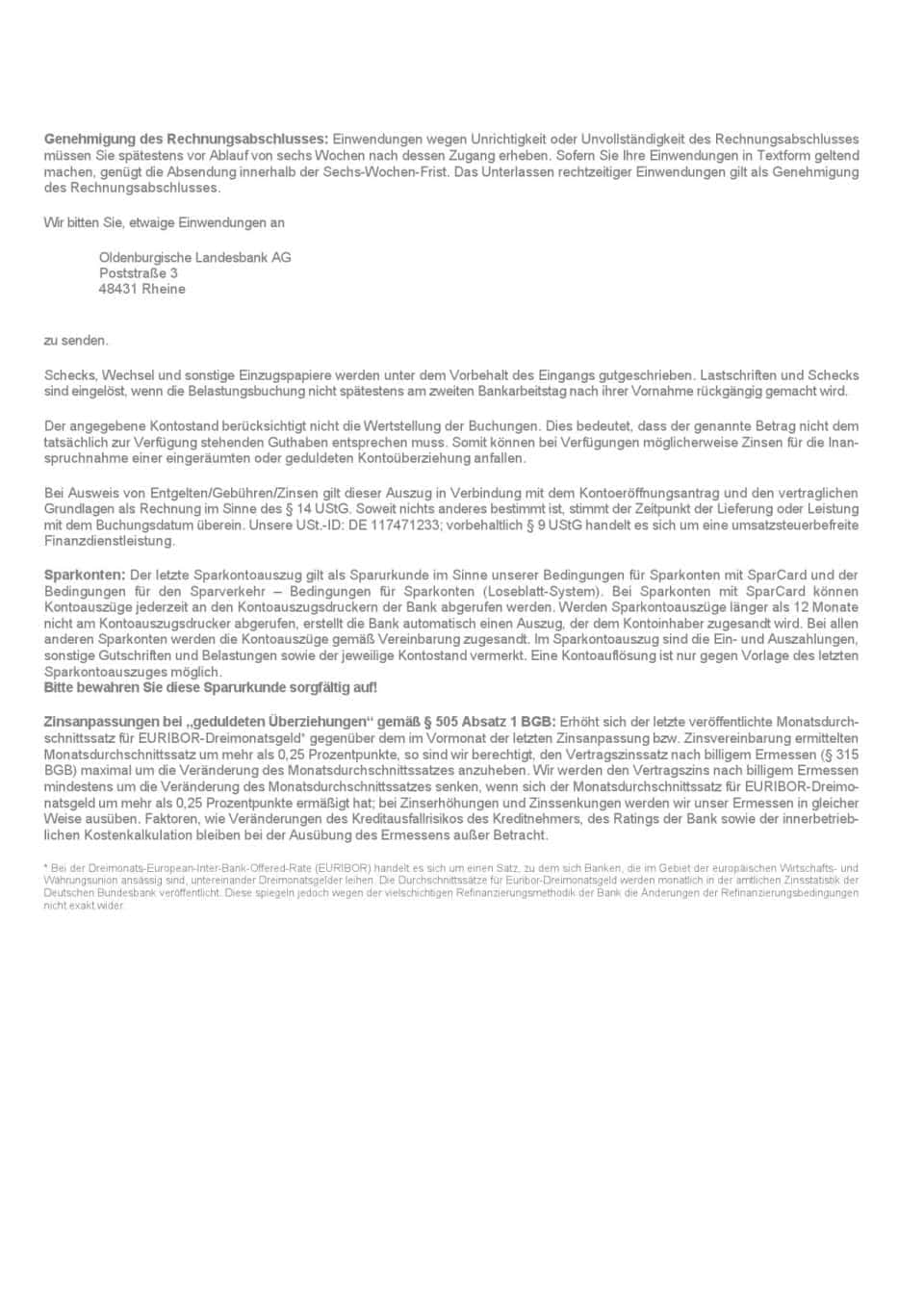 Germany Oldenburgische bank statement, Word and PDF template, 3 pages