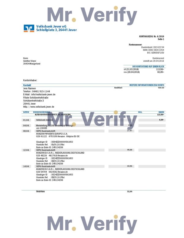 Vietnam HSBC bank proof of address statement template in Word and PDF format