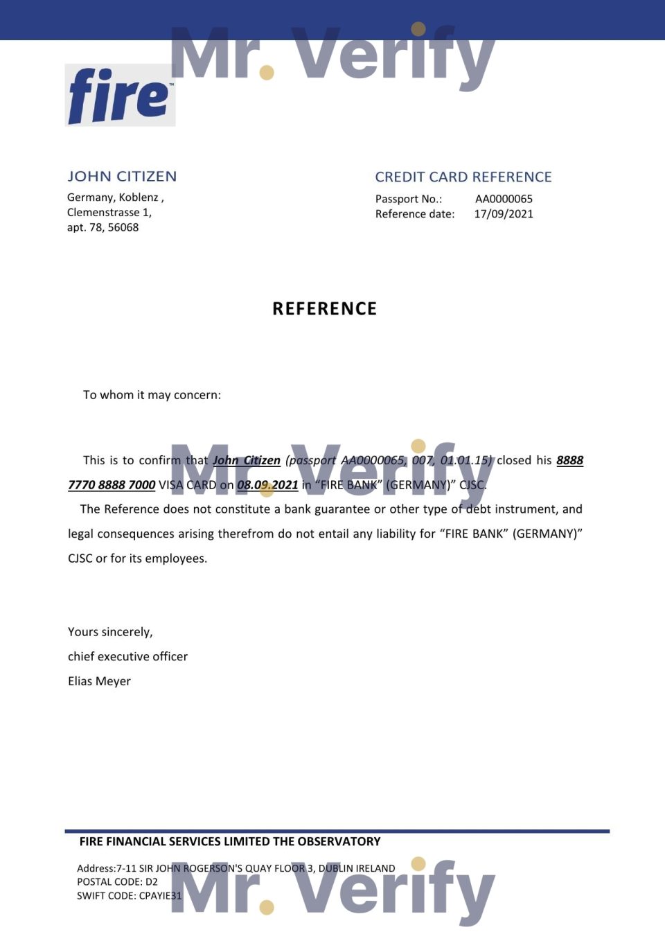 Download Germany Fire Bank Reference Letter Templates | Editable Word