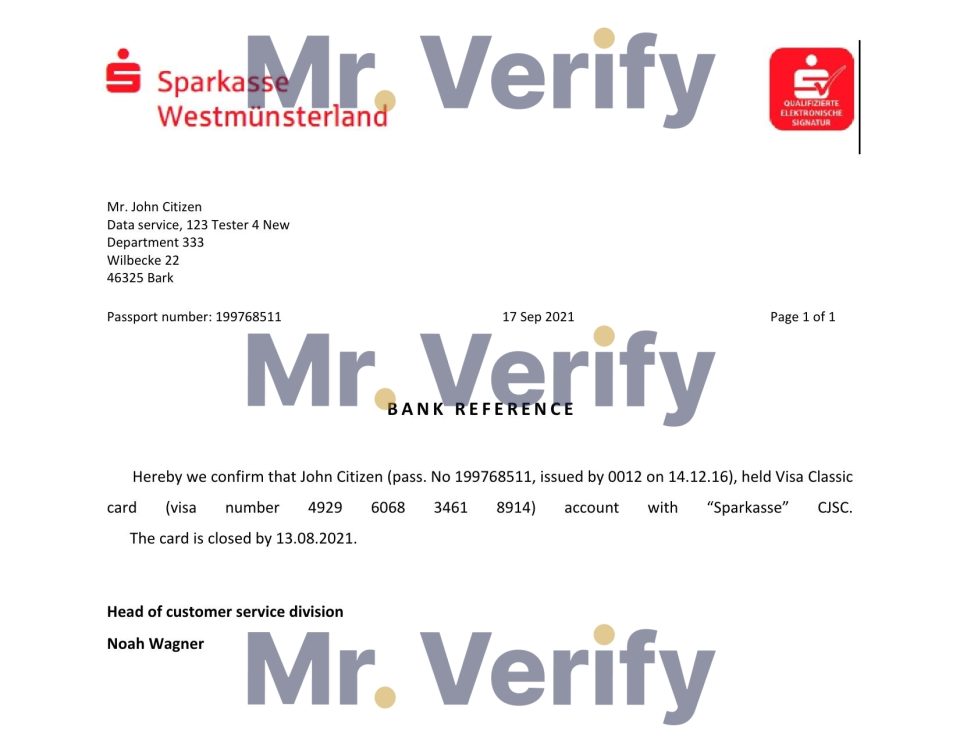 Download Germany Sparkasse Bank Reference Letter Templates | Editable Word