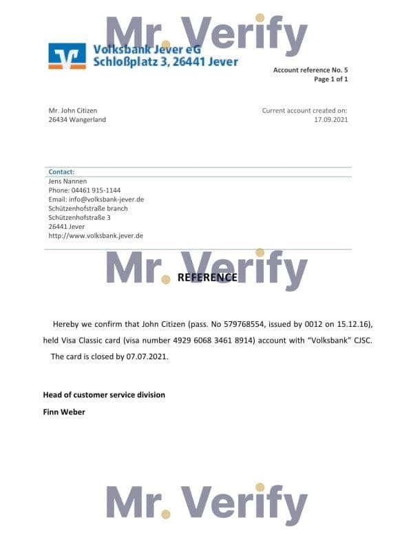 Download Germany Volksbank Bank Reference Letter Templates | Editable Word