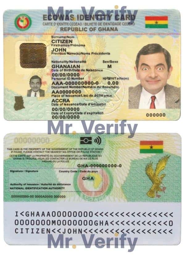 Ghana ID template in PSD format, fully editable, with all fonts