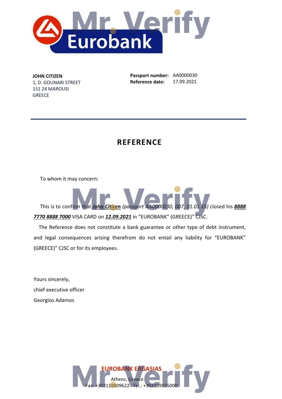 Download Greece Eurobank Bank Reference Letter Templates | Editable Word