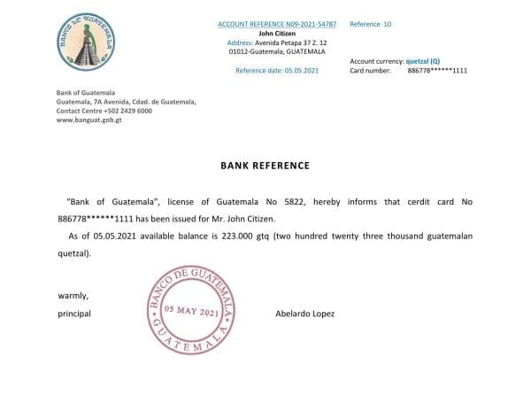 Download Guatemala Bank of Guatemala Bank Reference Letter Templates | Editable Word