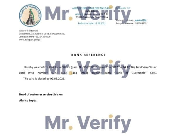 Download Guatemala Bank of Guatemala Bank Reference Letter Templates | Editable Word