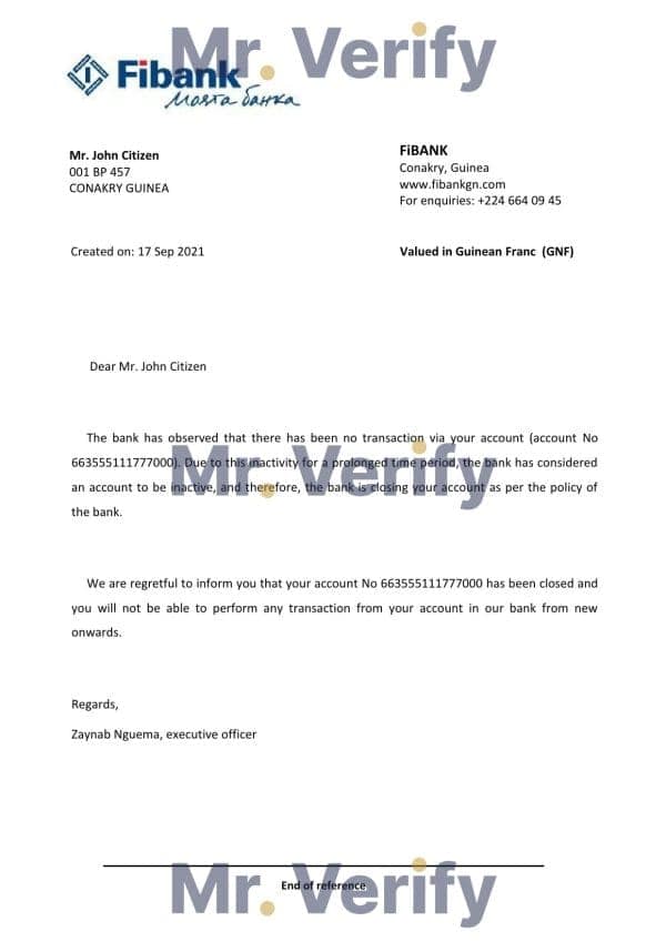 Download Guinea Fibank Bank Reference Letter Templates | Editable Word