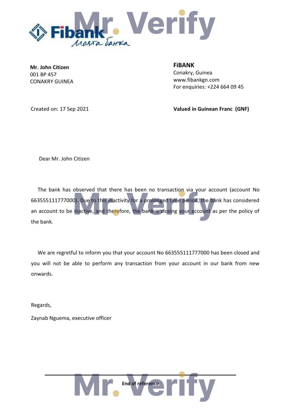 Download Guinea Fibank Bank Reference Letter Templates | Editable Word