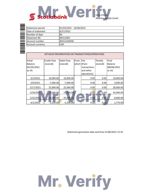 Hong Kong Scotiabank bank statement easy to fill template in Excel and PDF format