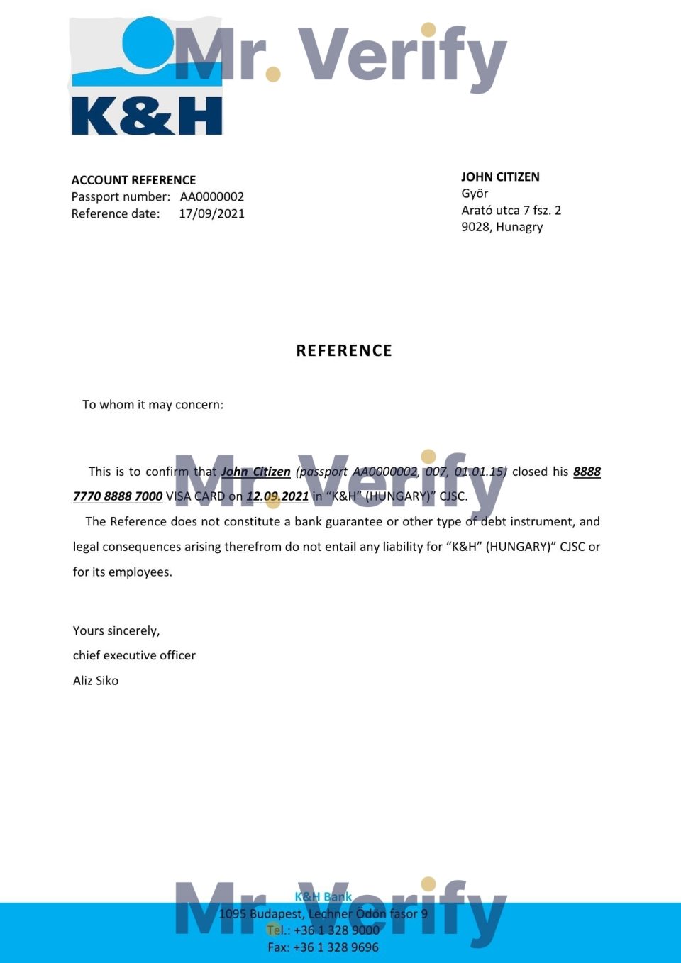 Download Hungary K&H Bank Reference Letter Templates | Editable Word