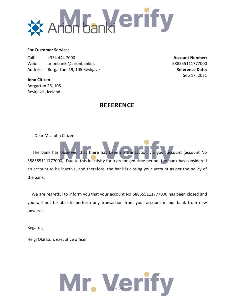 Download Iceland Arion Bank Reference Letter Templates | Editable Word