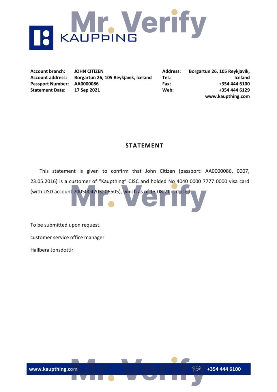 Download Iceland Kaupthing Bank Reference Letter Templates | Editable Word