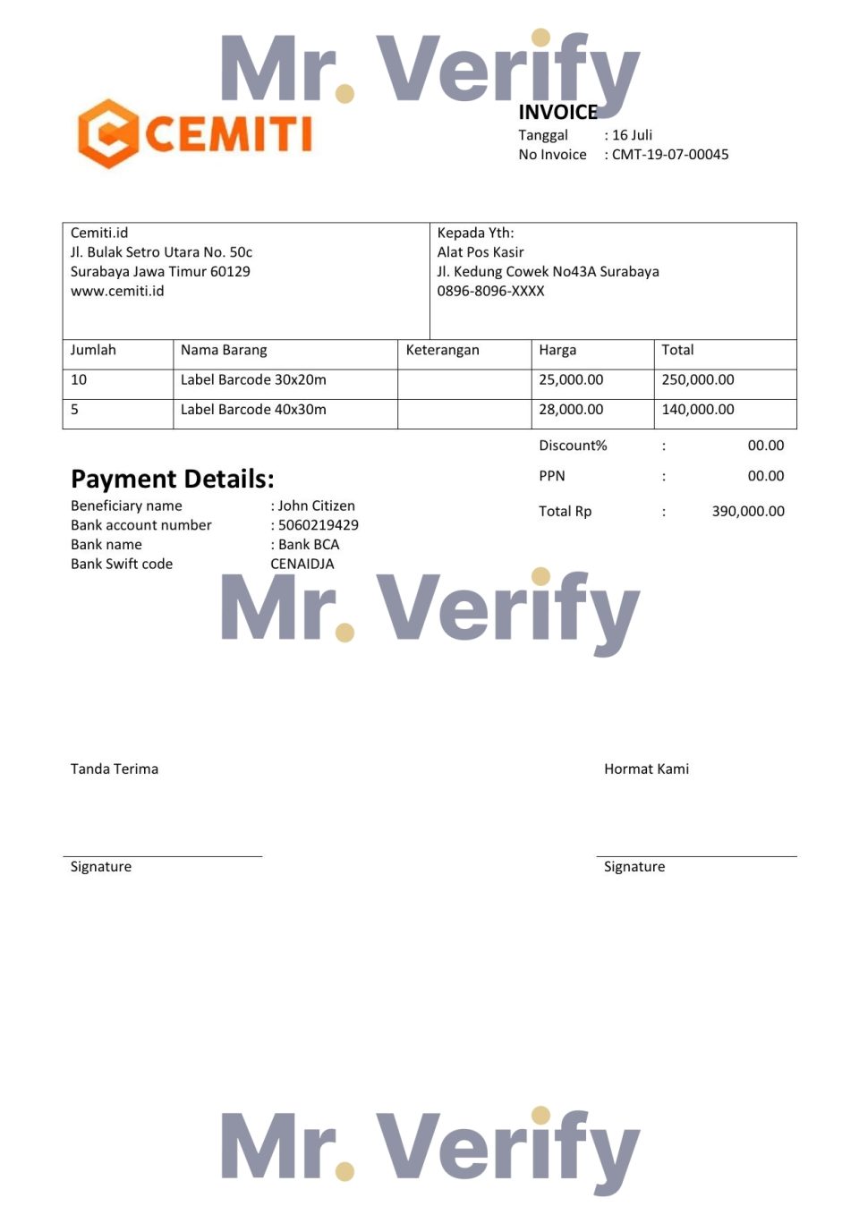 High-Quality India Cemiti sports electronic community Invoice Template PDF | Fully Editable