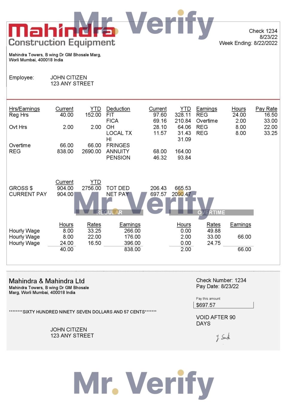 India Mahindra & Mahindra Ltd automotive industry company pay stub Word and PDF template