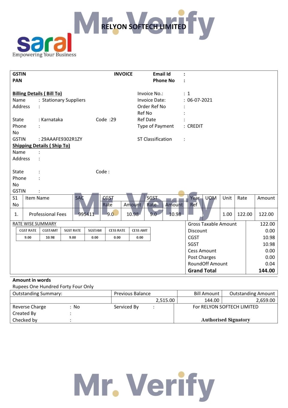 High-Quality India Saral cooperative altimetry technology mission Invoice Template PDF | Fully Editable