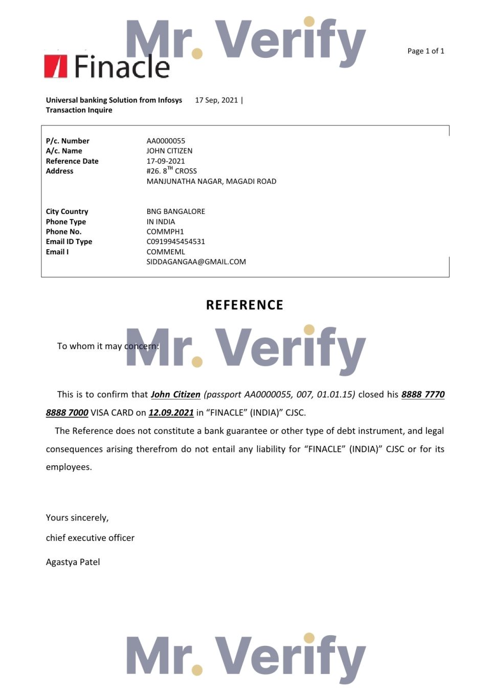 Download India Finacle Bank Reference Letter Templates | Editable Word