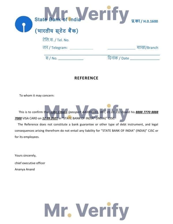 Download India State Bank of India Bank Reference Letter Templates | Editable Word
