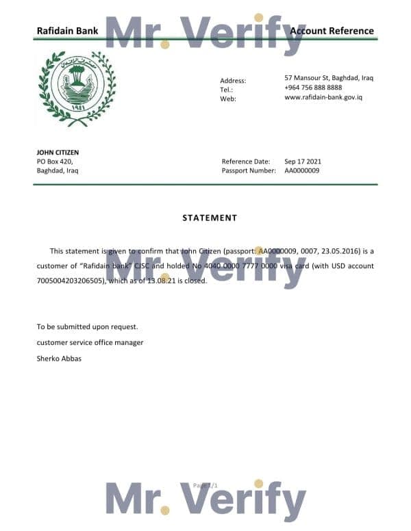 Download Iraq Rafidain Bank Reference Letter Templates | Editable Word