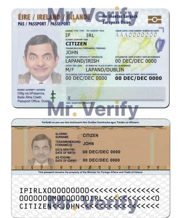 Ireland ID template in PSD format, fully editable, with all fonts