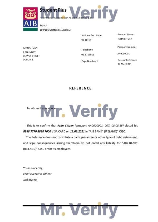 Download Ireland AIB Bank Reference Letter Templates | Editable Word