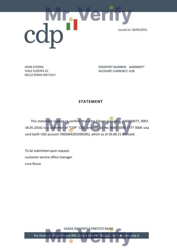Download Italy CDP Bank Reference Letter Templates | Editable Word