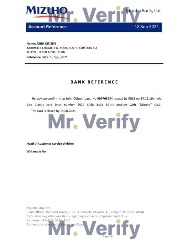 Download Japan Mizuho Bank Reference Letter Templates | Editable Word
