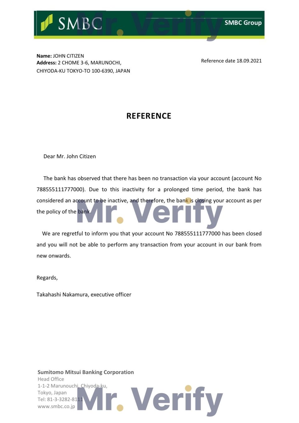 Download Japan SMBC Bank Reference Letter Templates | Editable Word