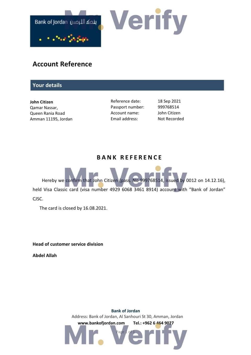 Download Jordan Bank of Jordan Bank Reference Letter Templates | Editable Word
