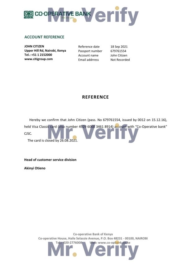 Download Kenya Co-operative Bank Reference Letter Templates | Editable Word