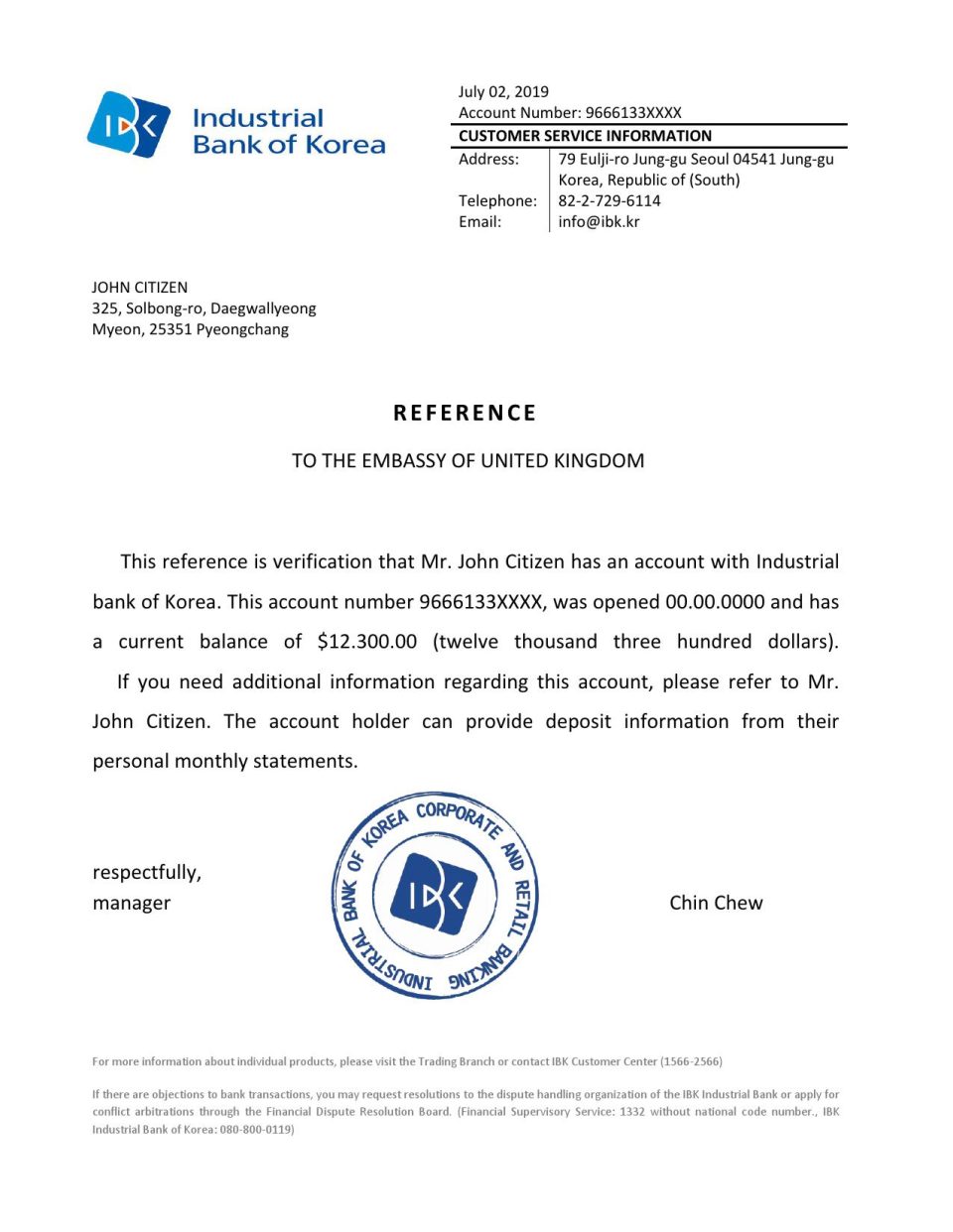 Download Korea Industrial Bank of Korea Bank Reference Letter Templates | Editable Word