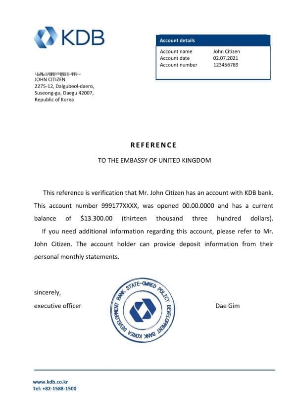 Download Korea KDB Bank Reference Letter Templates | Editable Word