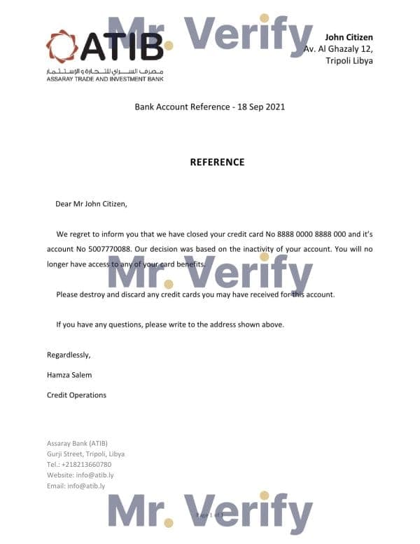 Download Libya Assaray Bank Reference Letter Templates | Editable Word