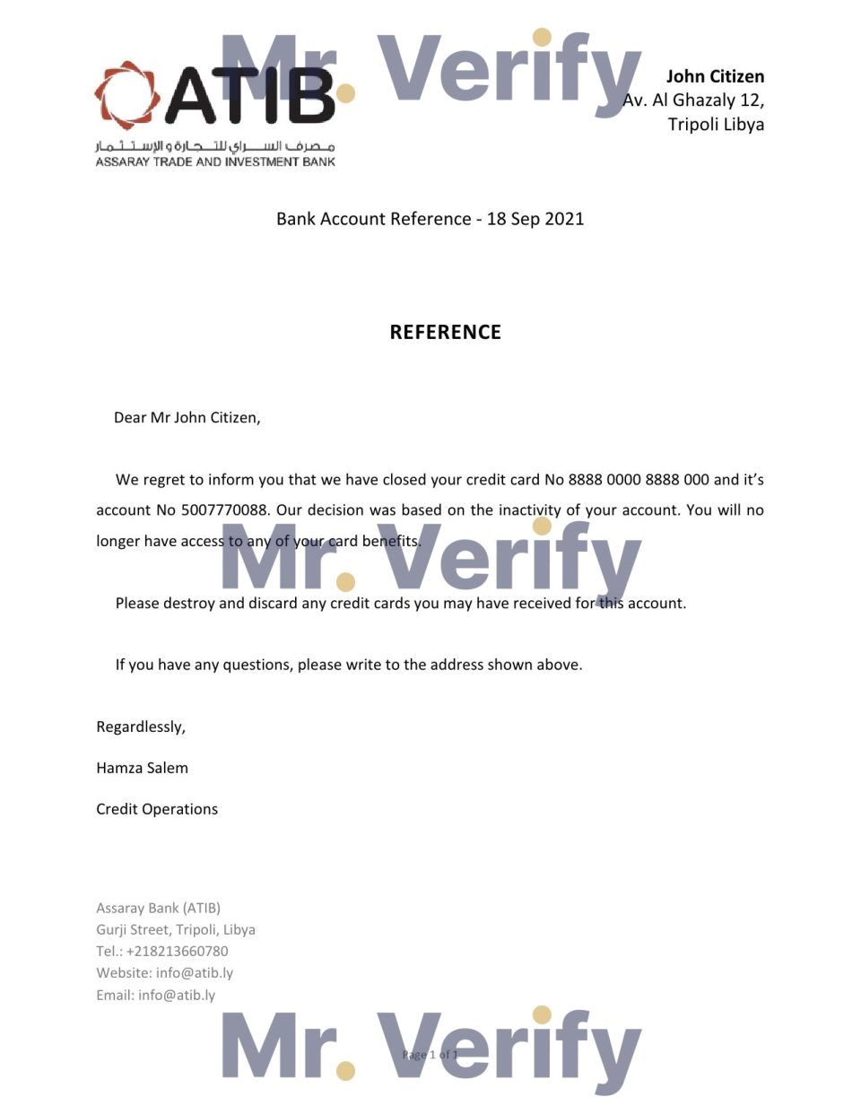 Download Libya Assaray Bank Reference Letter Templates | Editable Word