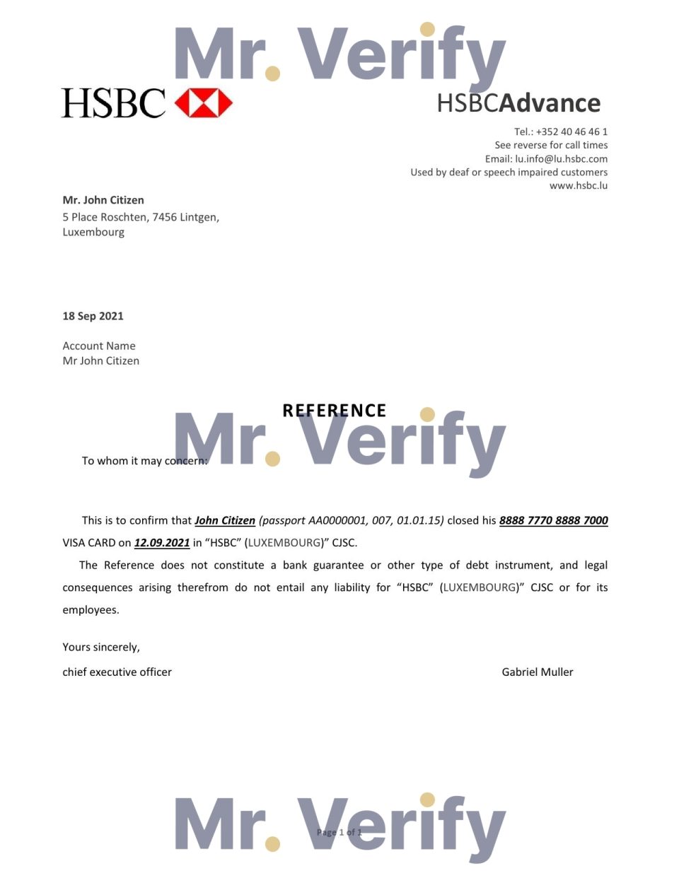 Download Luxembourg HSBC Bank Reference Letter Templates | Editable Word