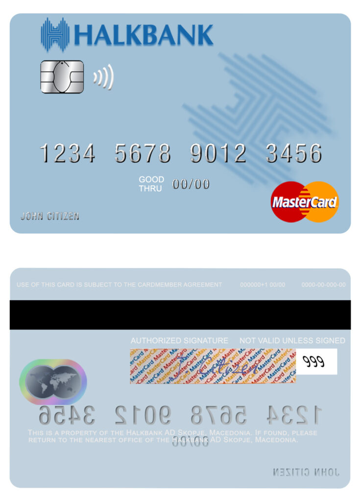 Editable Macedonia Halkbank AD Skopje mastercard credit card Templates in PSD Format