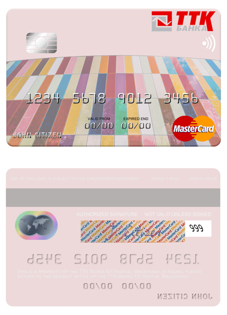 Editable Macedonia TTK Banka AD Skopje mastercard credit card Templates