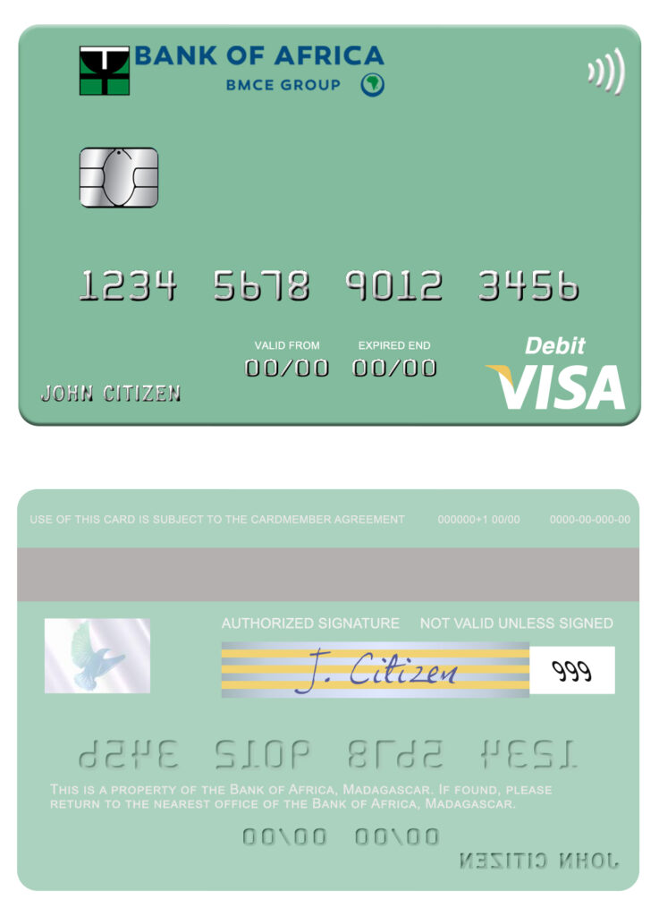 Fillable Madagascar Bank of Africa visa credit card Templates | Layer-Based PSD