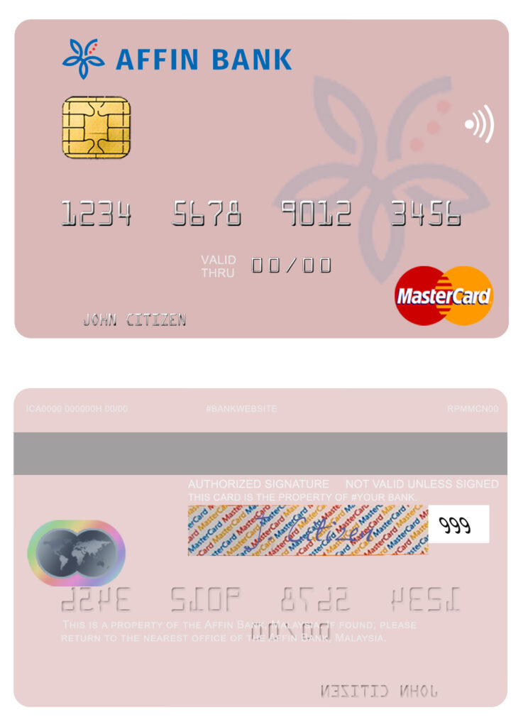 Editable Malaysia Affin bank mastercard credit card Templates