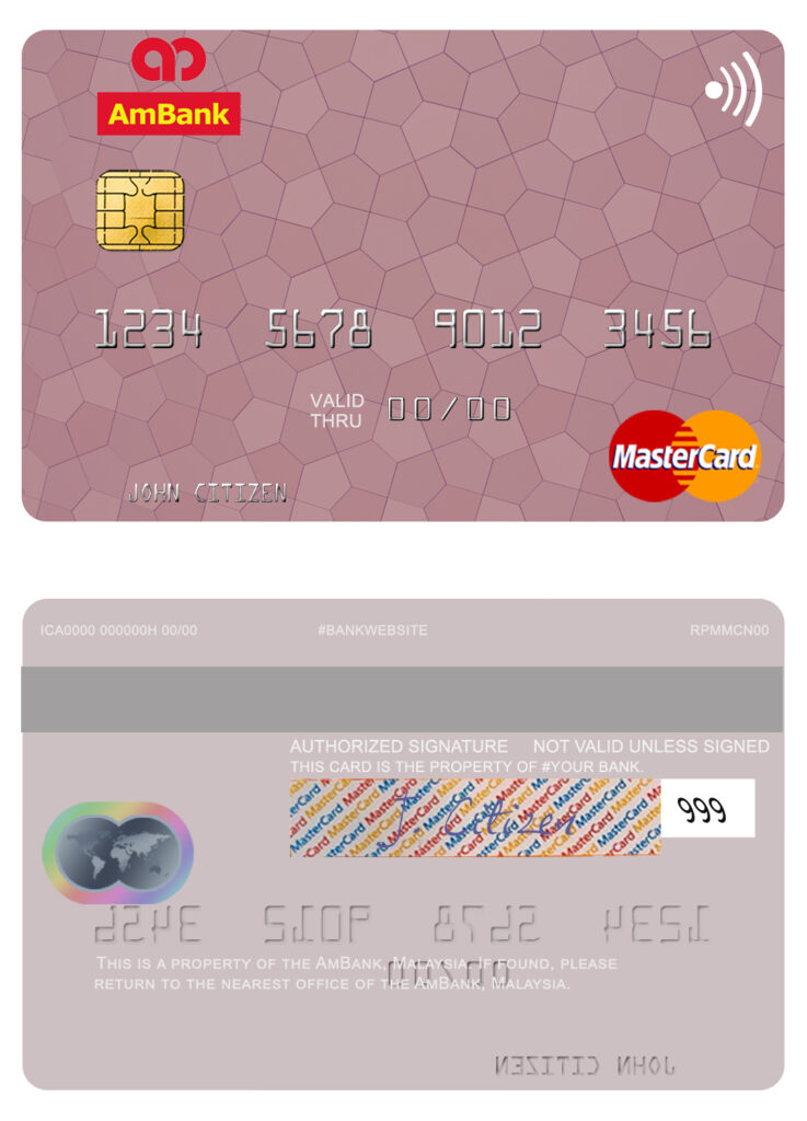 Editable Malaysia AmBank mastercard credit card Templates in PSD Format