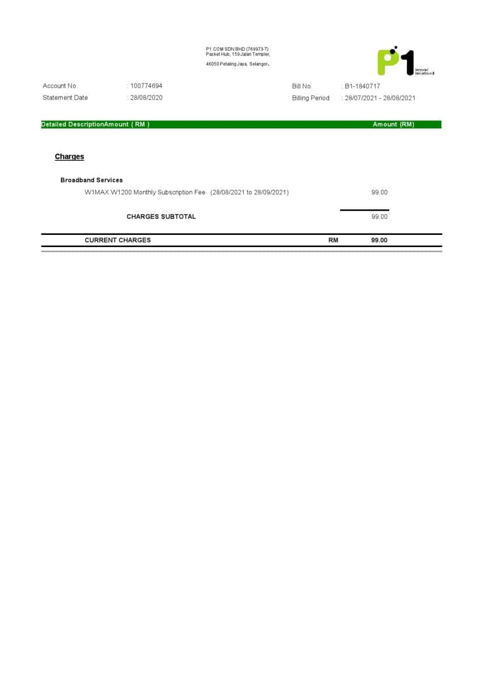 Malaysia Packet 1 Network bank statement template in Excel and PDF format (3 pages)