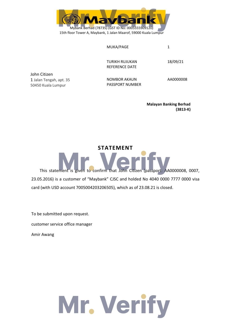 Download Malaysia Maybank Bank Reference Letter Templates | Editable Word