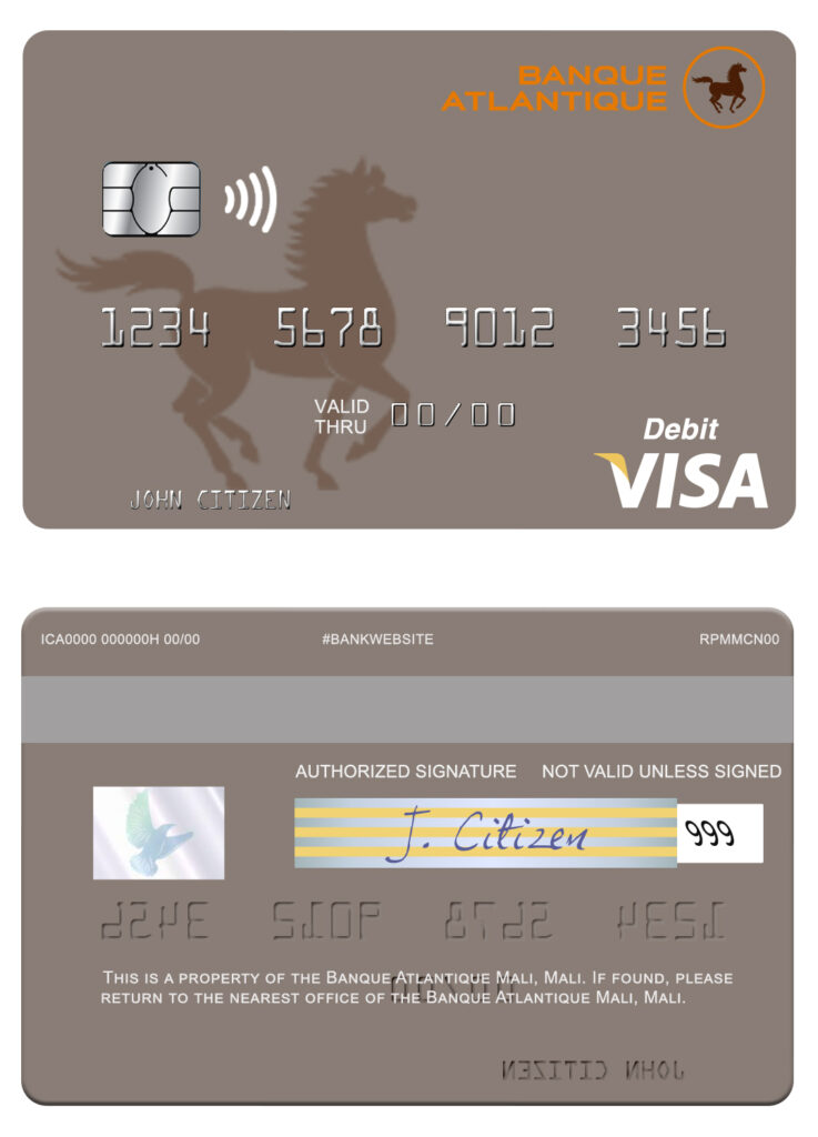 Fillable Mali Banque Atlantique visa credit card Templates | Layer-Based PSD