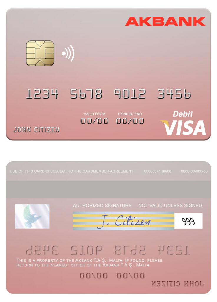 Fillable Malta Akbank T.A.Ş. visa credit card Templates | Layer-Based PSD