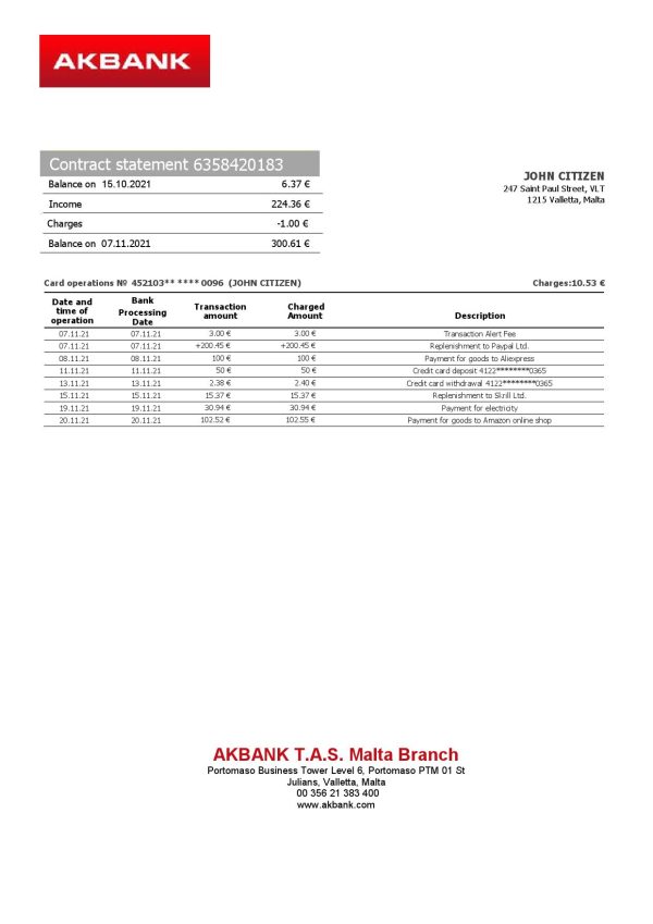 Bahamas FirstCaribbean International Bank statement template in Excel and PDF format