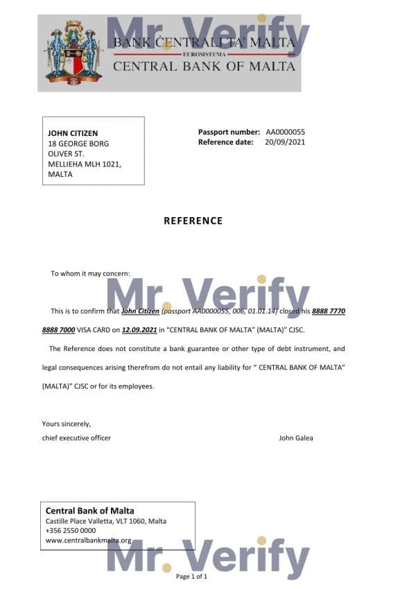 Download Malta Central Bank Reference Letter Templates | Editable Word