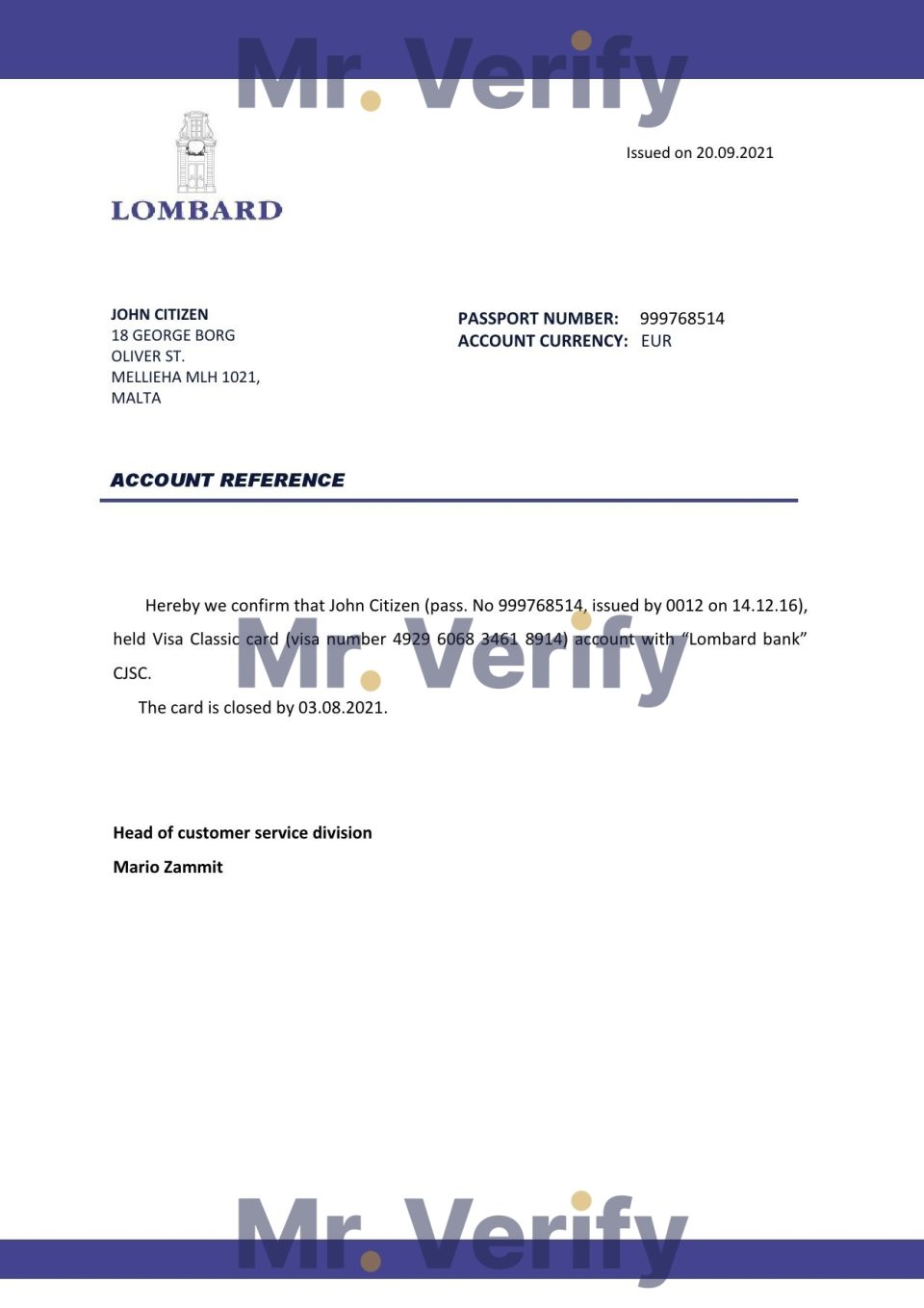 Download Malta Lombard Bank Reference Letter Templates | Editable Word