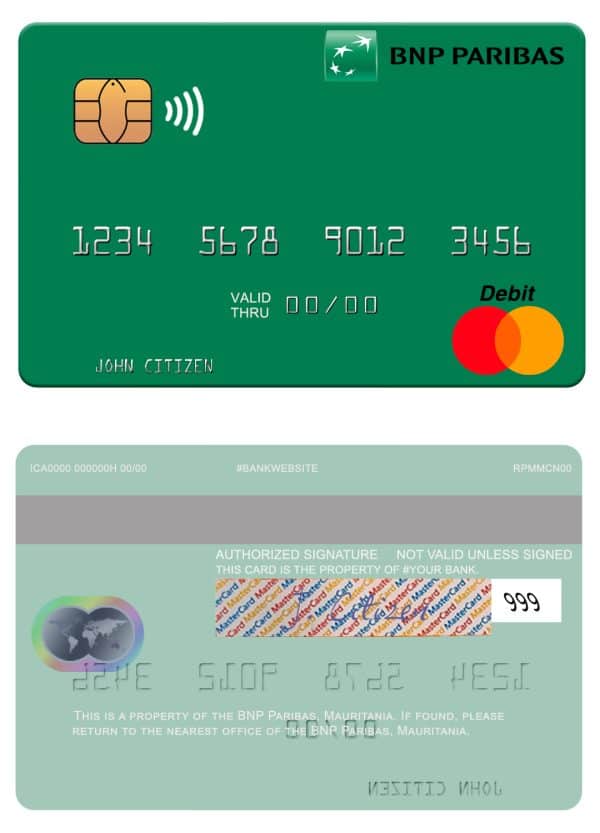 Editable Mauritania BNP Paribas mastercard Templates in PSD Format